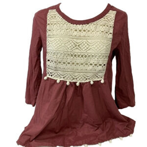 Umgee Boho Style Blouse with Pom Poms
